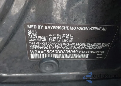 2013 BMW 528I z USA, uszkodzony, nr VIN WBAXG5C50DD235069